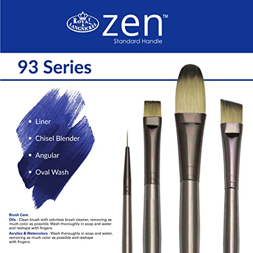 Royal & Langnickel Zen 5pc Standard Handle Brush Set, Includes - Wash, Oval Wash, Angular, Liner & Chisel Blender Brushes - WoodArtSupply