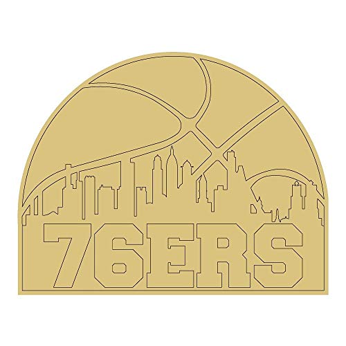 76ers Sky Line Design by Lines Cutout Unfinished Wood Sports Fan Door Hanger MDF Shape Canvas Style 1 Art 1 (6") Diverse Woodworking