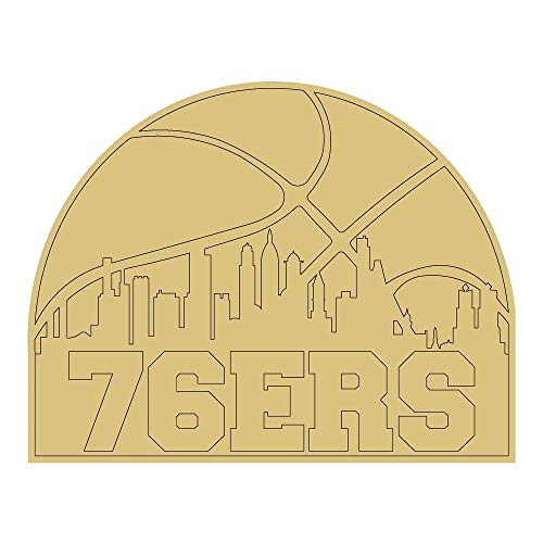 76ers Sky Line Design by Lines Cutout Unfinished Wood Sports Fan Door Hanger MDF Shape Canvas Style 1 Art 1 (6")