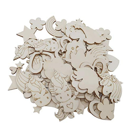 Amosfun 30pcs Wooden Unicorn Shape Wood Discs Slices Unfinished Wooden Cutouts Craft DIY Decoration Amosfun