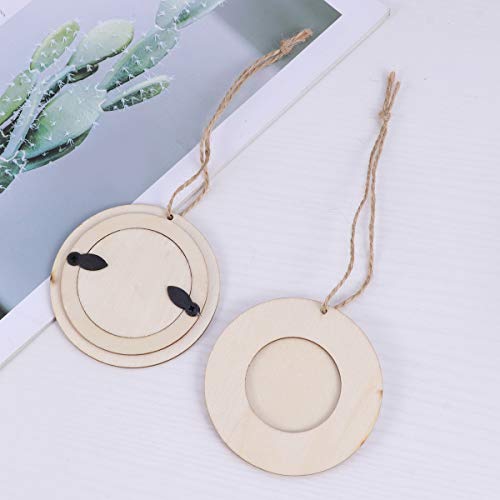 SUPVOX Wedding Decor 10pcs Mini Round Photo Frame Unfinished Wooden Picture Frame with Hanging Rope for DIY Crafts Home Bedroom Living Room Wedding SUPVOX
