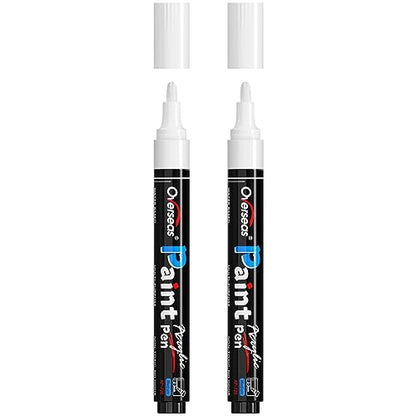 Overseas White Paint Pens Paint Markers - Permanent Acrylic Markers 2 Pack, Water Based, Quick Dry, Waterproof Paint Marker Pen for Rock, Wood,