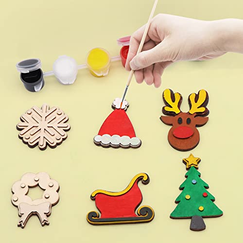 JOYIN 14 Christmas Wooden Magnet Creativity Arts & Crafts Painting Kit Decorate Your Own for Kids Paint Gift, Birthday Parties and Family Crafts, Holiday Stuffers (Silver)