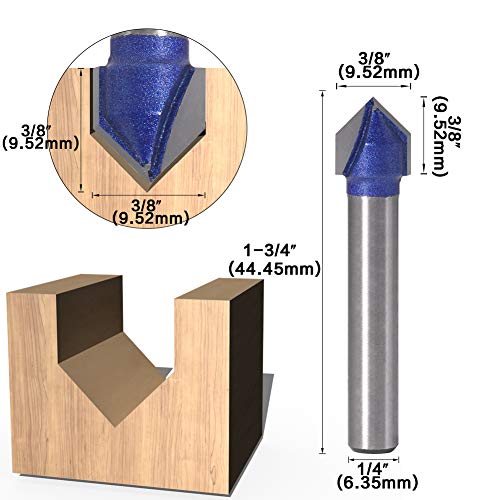 Yakamoz Industrial Grade 1/4-Inch Shank 90 Degree V Groove Router Bit Set CNC Engraving V Grooving Bit Cutter for 3D Signmaking Lettering Carving - WoodArtSupply