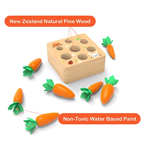 Montessori Toys for 1 Year Old, Wooden Toys Developmental Shape Sorting & Matching Puzzle Carrots Harvest Game, Birthday Gifts for Toddlers Babies Wdmiya