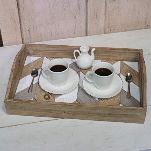 Stonebriar Decorative Rectangle Multicolor Chevron Wood Tray with Handles, 18" x 12" Stonebriar