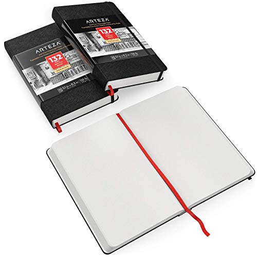 Arteza Small Sketch Book 3-Pack, 5.1x8.3 inch Sketch Pads, 100 Pages per Drawing Book, 118lb 175gsm, Hardcover Drawing Pad, Bookmark Ribbon, ARTEZA