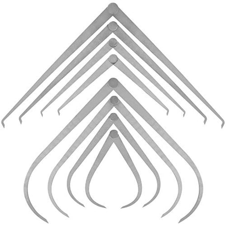 Glarks 8Pcs Stainless Steel Inside Outside Caliper Set, 4'' 8'' 10'' 12'' Straight/Bent Leg Ceramic Pottery Measuring Tools for Carving, Shaping, Glarks