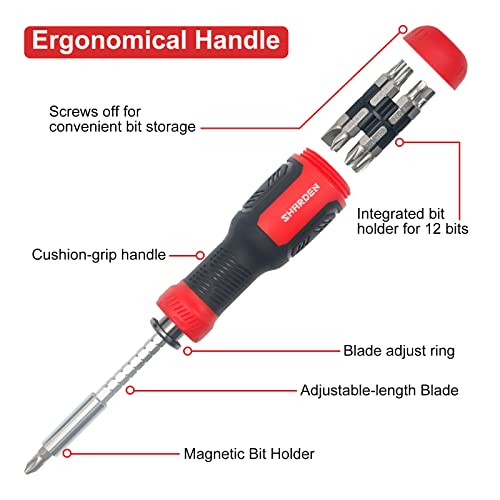 SHARDEN Multi Screwdriver 13-in-1 Screw Driver Adjustable Screwdriver Set Multitool All in One with Torx Security, Flat Head, Phillips, Hex, Square - WoodArtSupply