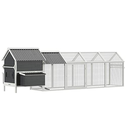 PawHut 162" Large Chicken Coop Wooden for 6-8 Chickens with Handles, Outdoor Chicken Cage Hen House with 2 Nesting Boxes, Water-Resistant Roof,