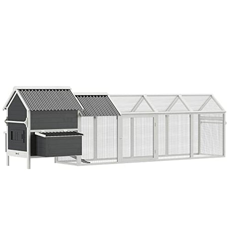 PawHut 162" Large Chicken Coop Wooden for 6-8 Chickens with Handles, Outdoor Chicken Cage Hen House with 2 Nesting Boxes, Water-Resistant Roof, PawHut