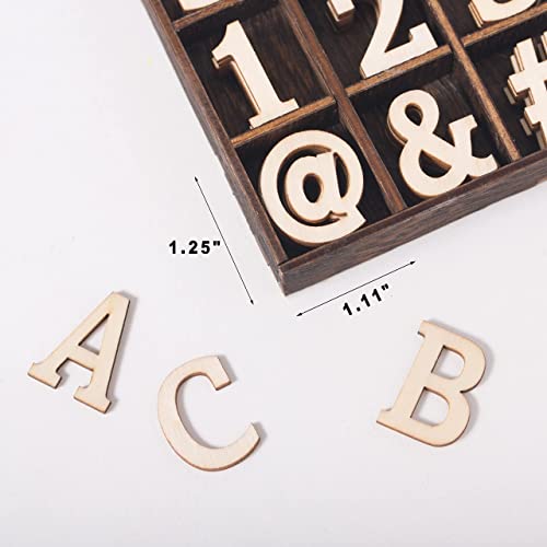 270 Pieces 1 Inch Wood Alphabet Letters Wooden Numbers Mini Blank Wood Symbols Unfinished Wood Heart Star Paw with Rustic Storage Tray for Home Decor