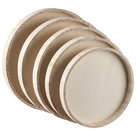 Wooden Round Trays for Serving - Five Piece Nested Breakfast Tray - Wood Crafts Trays for Organizing | Bathroom Tray - Food Trays for Party Buffet Hammont