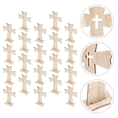 Amosfun Home Decor Wood Cross 20pcs Desktop Cross Decors Unique Cross Decor Table Desktop Cross with Base Wooden Crosses Outdoor Decor - WoodArtSupply