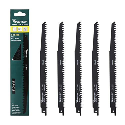Vearter 5PCS/Set S1531L Reciprocating Saw Blades 5TPI HCS Sabre Saw 240mm for Cutting Course Damp Wet Wood Logs Plactics Vearter