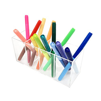 Acrylic Pen Holder 4 Compartments Clear Pencil Holder Organizer Makeup Brush Holder - WoodArtSupply