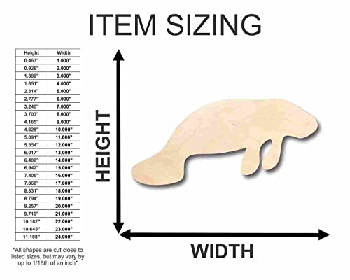 Unfinished Wood Manatee Shape - Florida - Ocean - Craft - up to 24" DIY 4" / 1/4" 24 Hour Crafts