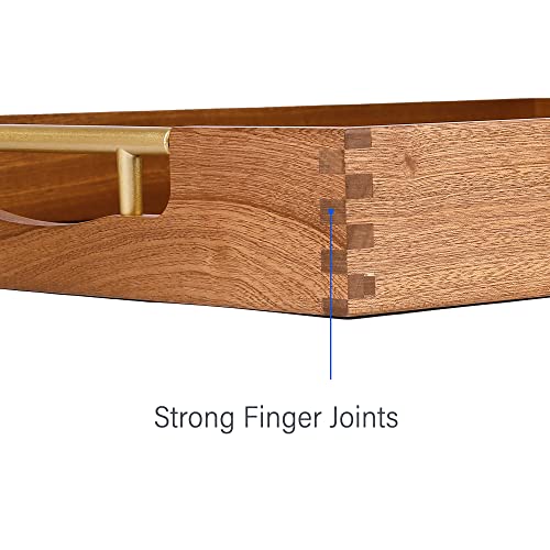 LotFancy Wood Serving Tray, 17x13”, Sapele Mahogany Large Food Tray with Gold Handles, Decorative Wooden Tray for Living Room, Ottoman, Coffee Table, LotFancy