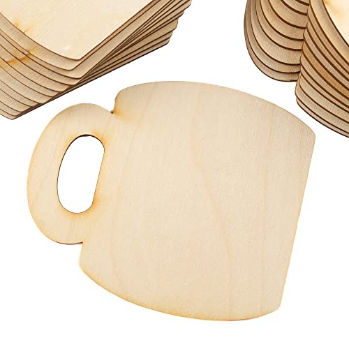 Pack of 24 Unfinished Wood Coffee Cup Cutouts by Factory Direct Craft - Made in USA Blank Wooden Coffee Mug Shapes for Coffee and Tea Lover DIY - WoodArtSupply