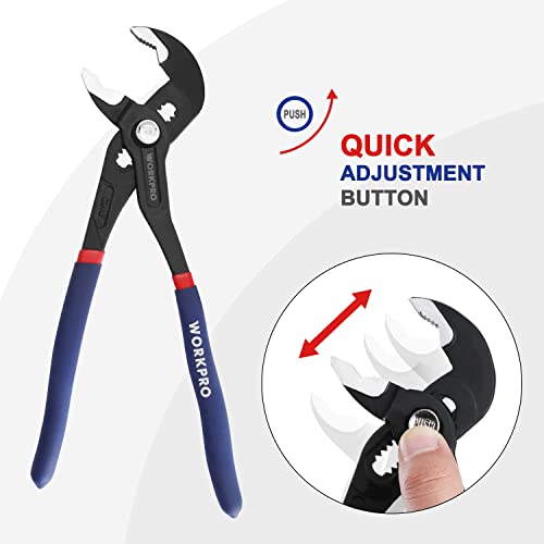 WORKPRO 2 Piece Groove Joint Pliers Set, 7 & 10-Inch Fast Adjustable Water Pump Pliers, V-Jaw Tongue and Groove Pliers in CRV Steel WORKPRO