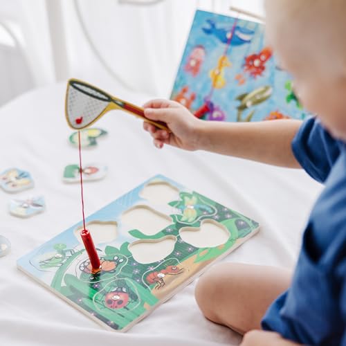 Melissa & Doug Magnetic Wooden Fishing Game and Puzzle With Wooden Ocean Animal Magnets - Magnetic Fishing Game, Ocean Animals Chunky Puzzle For Melissa & Doug