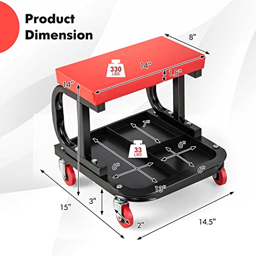 IRONMAX Rolling Creeper Seat, Garage Shop Stool on Wheels with Padded Seat & Tool Tray Storage, 330 LBS Capacity, Heavy Duty Mechanic Stool Chair Car - WoodArtSupply