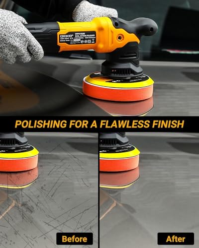DEKOPRO Car Buffer Polisher, 6 Inch Dual Action Orbital Buffer Polisher, 6 Variable Speed 1800-5500OPM Random Polisher Kit with 4 Buffing Pads for