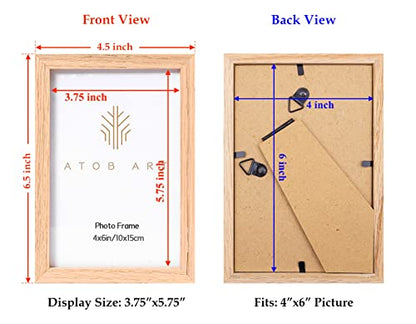 ATOBART 4x6 Picture Frame Set of 6, Made of Solid OAK Wood with Real Glass Front,4x6 Natural Wood Photo Frame for Wall Mount or Table Top Display