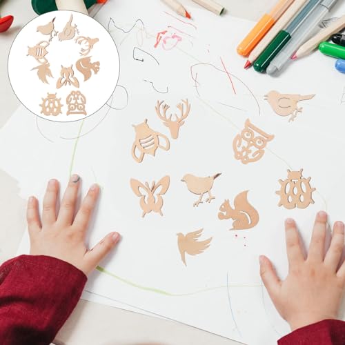 KALLORY 150pcs Christmas Wooden Animal Cutouts Unfinished Wild Forest Animals Cutouts Craft Wood Slices Shapes Festival Hanging Ornament for DIY KALLORY