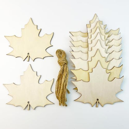 30pcs Unfinished Maple Leaf Wood DIY Crafts Cutouts Wooden Maple Leaf Shaped Hanging Ornaments for Fall Harvest Thanksgiving Christmas Home Party