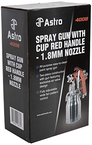 Astro Pneumatic Tool 4008 Spray Gun with Cup - Red Handle 1.8mm Nozzle - WoodArtSupply