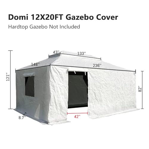 Gazebo Accessories 12' x 20' Universal Winter Cover for Hardtop Gazebos,Enclosed Cover with Sidewalls and Mesh Windows Waterproof（White by domi domi outdoor living