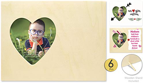 AoneFun Unfinished Wood Frames 6 Pk Valentines Crafts for Kids Valentine Crafts Natural Wood Frame DIY Picture Frame Wood Crafts to Paint Heart