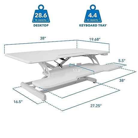 Mount-It! Electric Standing Desk Converter with 38" Tabletop, Height Adjustable Sit Stand Desk Riser, Motorized Desk Riser with Keyboard Tray and Mount-It!