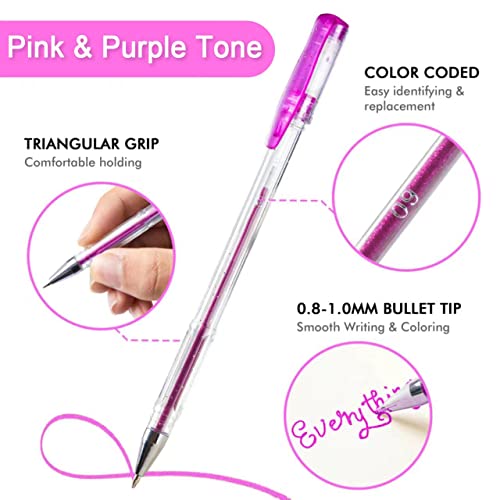 Shuttle Art 60 Pack Tone , Pink Purple Gel Pens with 30 Refills for Adults Coloring Books Journaling Drawing Nature, Landscapes, Animals Scenes Shuttle Art