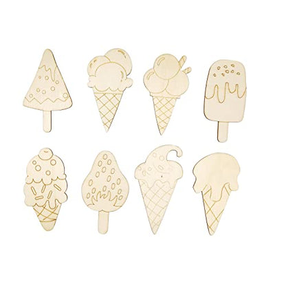 40 Pieces Wooden Ice Cream Cutouts Unfinished Summer Ice Cream Crafts Painting Wood Ice Cream Ornaments Gift Tags for Home Party Wedding Decoration