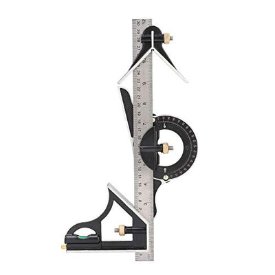 Fafeicy Stainless Steel T Square Ruler Adjustable Sliding Combination Square Ruler & Protractor Level Measure Measuring Tool 4-Piece 4R Combination