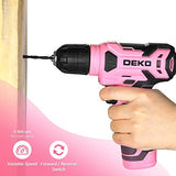 DEKO 8V Cordless Drill, Drill Set with 3/8"Keyless Chuck, 42pcs Acessories, Built-in LED, Type-C Charge Cable, Pink Power Drill for Drilling and DEKOPRO