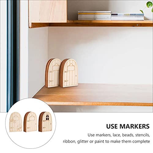 VOSAREA 30Pcs trinkets gnome House Door Window Wood Door Slice Fairy Gnome Door Wood Cutout hut Shape Wood Slice unpainted elf Door House Shaped Wood VOSAREA
