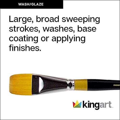 KINGART Original Gold 9550-1 1/2 Flat Wash Series Premium Golden Taklon Multimedia Artist Brushes for Acrylic, Watercolor & Oil KINGART