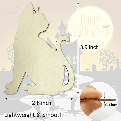 30pcs Unfinished Cat Wood DIY Crafts Cutouts Wooden Cat Shape Cutouts Blank Hanging Ornaments for Pets Themed Birthday Halloween Christmas Party