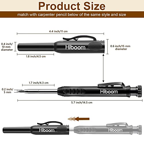 Hiboom 2 Pack Solid Carpenter Pencils with Pencil Cap and 18 Refills, Long Nose Deep Hole Mechanical Pencil Marker, Scribe Tool with Built-in Hiboom