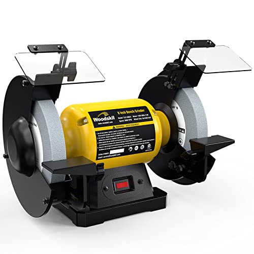 Woodskil 4.8A 3/4HP 8-Inch Bench Grinder, 3600rpm Table Grinder with Two Protective Eye Masks and Two Grinding Wheels Multipurpose Grinders for Woodskil