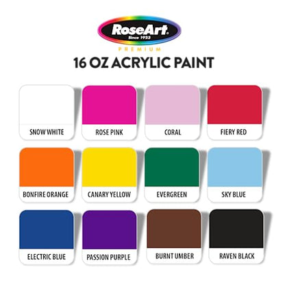 Rose Art acrylic Paint Set – Set of 12 Vibrant Colors in 16oz Bottles - WoodArtSupply