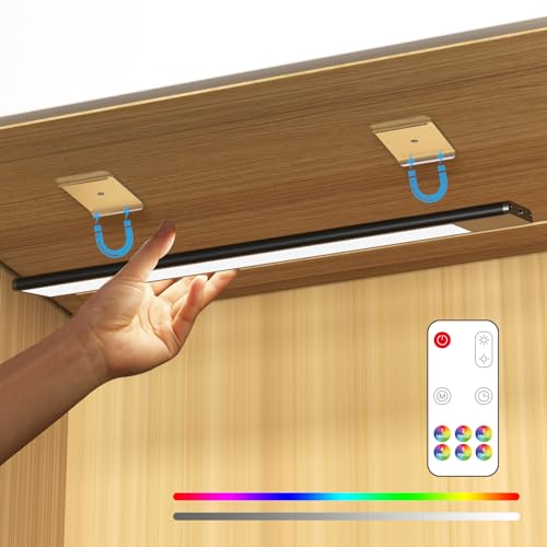 Under Cabinet Lights,LED Closet RGB Light with Color Changing Rechargeable Battery Operated Wireless Under Counter Lighting with Remote Control for - WoodArtSupply