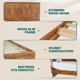 Georgina Mid Century Modern King Bed Frame with Handcrafted Geometric Headboard in Solid Acacia Wood Bme