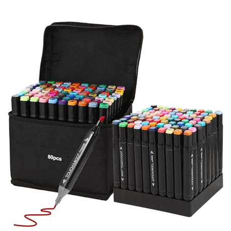Hyrrt 80 Colors Art Markers Pens, Dual Tips Alcohol Markers Set with Base, Permanent Sketch Markers Set for Kids Adults Painting, Coloring, Hyrrt
