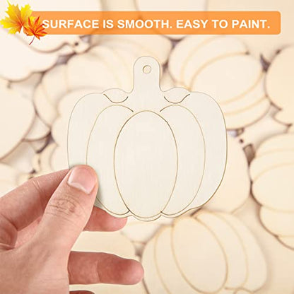 32 Pieces Thanksgiving Wooden Pumpkin Cutouts Unfinished Wood Pumpkins Decoration Autumn Blank Unfinished Craft Pumpkin Ornaments with 32 Jingle