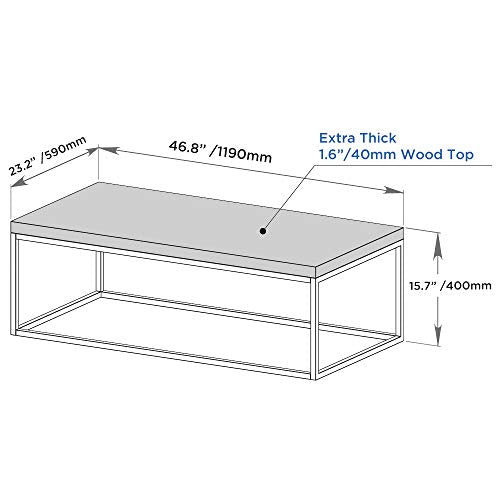 CENSI Dark Walnut Coffee Table for Living Room, 47" Modern Industrial Rectangular Wood and Metal Coffee Table with Extra Thick Tabletop (Walnut) CENSI
