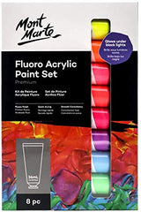 Mont Marte Fluoro Acrylic Paint Set, 8 x 1.02oz (36ml) Tubes, 8 Colors, Suitable for Most Surfaces Including Canvas, Card, Paper and Wood MONT MARTE